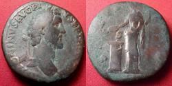 Ancient Coins - ANTONINUS PIUS AE sestertius. Rome, 140-144 AD. Salus standing, feeding serpent arising from altar