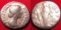 Ancient Coins - FAUSTINA II JUNIOR AR silver denarius. Hilaritas standing, holding long palm & cornucopia.
