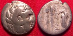 Ancient Coins - KALLATIS, MOESIA AR silver drachm. Herakles in lion skin headdress / Grain ear, club & bowcase.