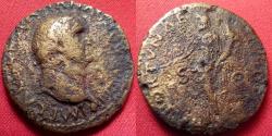 Ancient Coins - VESPASIAN AE orichalcum dupondius. Lugdunum mint, 77-78 AD. Fortuna standing, holding rudder & cornucopia.