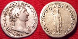 Ancient Coins - TRAJAN AR silver denarius. Spes advancing, holding flower.