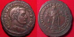 Ancient Coins - GALERIUS CAESAR AE large follis. Carthage mint, 303 AD. Carthage standing, holding fruit