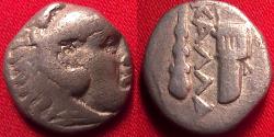 Ancient Coins - KALLATIS, MOESIA AR silver hemidrachm. 3rd-2nd century BC. Herakles / Grain ear, club & bowcase. Scarce.