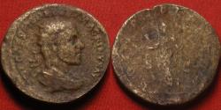 Ancient Coins - MACRINUS AE orichalcum dupondius. VOTA PVBLICA, Felicitas standing, holding caduceus & scepter. Very rare.