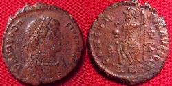 Ancient Coins - THEODOSIUS I AE3. CONCORDIA AVGGG, Roma seated, facing. Scarce