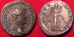 Ancient Coins - HADRIAN AR silver denarius. Victory advancing right, holding branch.