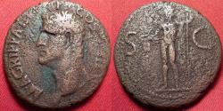 Ancient Coins - AGRIPPA AE as. Neptune standing, holding trident & dolphin. Memorial issue by Caligula