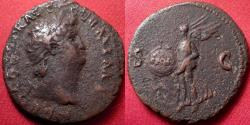 Ancient Coins - NERO AE as. Rome mint. Victoria advancing, holding inscribed shield.