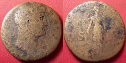 Ancient Coins - HADRIAN AE sestertius. Diana standing, holding bow & arrows.