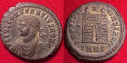 Ancient Coins - CONSTANTIUS II CAESAR silvered follis. City gates of Cyzicus