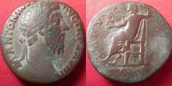 Ancient Coins - MARCUS AURELIUS AE sestertius. Rome, 174 AD. Jupiter seated left.