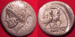 Ancient Coins - L & C MEMMIUS & L GALERIA AR silver denarius. Bust of Saturn, Venus on biga. Struck by Senatorial decree.