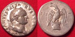 Ancient Coins - VESPASIAN AR silver denarius. Eagle standing on cippus.