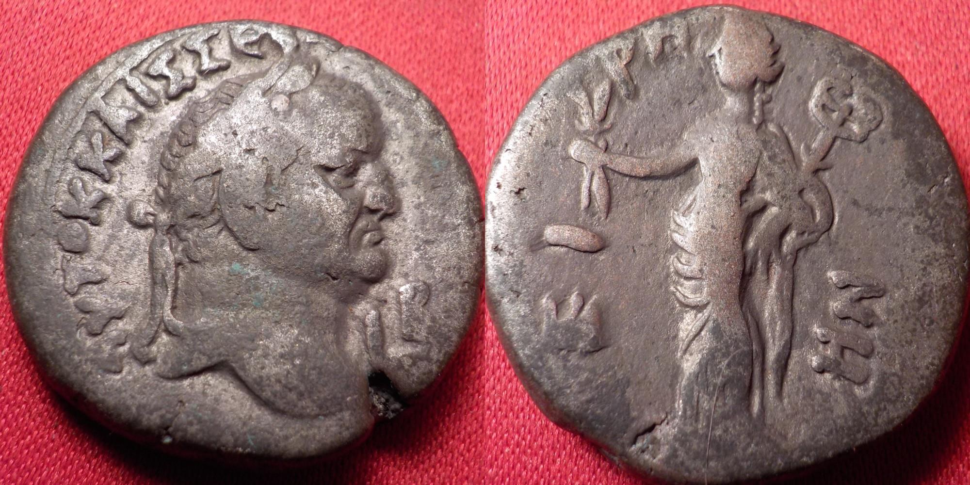 VESPASIAN AR silver tetradrachm. Eirene holding branch and caduceus ...