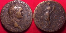 Ancient Coins - DOMITIAN AE orichalcum sestertius. Pax standing. Scarce post-accession issue using same reverse type as Titus