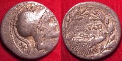 Ancient Coins - Q LUTATIUS CERCO, Quaestor, AR silver denarius. 109-108 BC. Helmeted bust of Young Mars, Galley sailing right, surmounted by head of Minerva