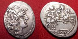Ancient Coins - ANONYMOUS AR silver denarius. After 211 BC. Helmeted Roma, The Dioscuri riding right.