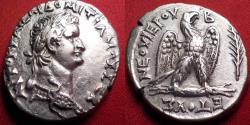Ancient Coins - DOMITIAN AR silver tetradrachm. Year 2 (82-83 AD). Eagle on thunderbolt. Rare and attractive.