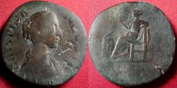 Ancient Coins - CRISPINA AE sestertius. Salus seated, feeding serpent arising from altar.