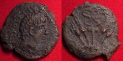 Ancient Coins - CLAUDIUS AE obol. Contemporary imitation / emergency supplemental coinage. Time of Nero. Grain ears & caduceus. Rare.