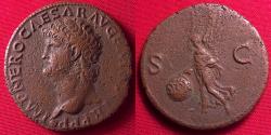 Ancient Coins - NERO AE as. Victory advancing left, holding shield. Left facing portrait