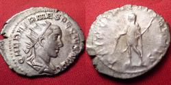 Ancient Coins - HERENNIUS ETRUSCUS AR silver antoninianus. Prince of the Youth, Herennius Etruscus holding wand & spear