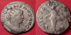 Ancient Coins - GALLIENUS AR antoninianus. Mediolanum. VICTORIA AVGG, Victory standing, facing head-on, holding open wreath, flanked by two shields. Rare.