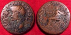 Ancient Coins - CALIGULA & DIVUS AUGUSTUS AE dupondius. Statue of Caligula, bust of Divus Augustus, SC flanking.