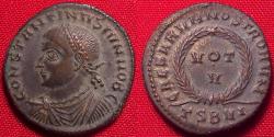 Ancient Coins - CONSTANTINE II CAESAR silvered AE3 follis. VOT V in wreath, Thessalonica.