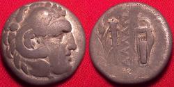 Ancient Coins - KALLATIS, MOESIA AR silver drachm. Herakles in lion skin headdress / Grain ear, club & bowcase.