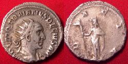 Ancient Coins - TRAJAN DECIUS AR silver antoninianus. DACIA standing, holding draco standard.