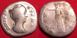 Ancient Coins - DIVA FAUSTINA I AR silver denarius. Ceres standing left, holding long torch, hand raised in salute