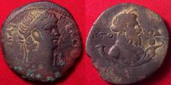 Ancient Coins - CLAUDIUS AE diobol. Alexandria. Nilus, cornucopiae before and behind, front one with Genius emerging