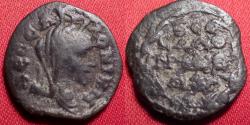 Ancient Coins - MACEDON, THESSALONICA. Time of Caracalla, AE 18mm. Turreted bust of Tyche, legend of four lines within wreath.