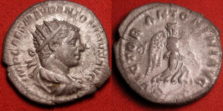 Ancient Coins - ELAGABALUS AR silver antoninianus. Rome, 219 AD. VICTOR ANTONINI, Victory advancing