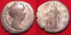 Ancient Coins - DIVA FAUSTINA I AR silver denarius. Pietas standing, altar beside.