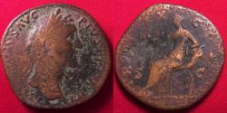 Ancient Coins - ANTONINUS PIUS AE sestertius. Securitas seated left on chair of crossed cornucopiae