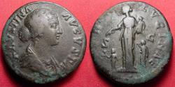 Ancient Coins - FAUSTINA II JUNIOR AE sestertius. JUNONI LUCINAE, Juno/Faustina standing with three children.