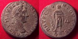 Ancient Coins - SEVERUS ALEXANDER AE tetrassarion. Tomis, Moesia Inferior. Aesklepios holding serpent entwined staff.