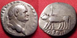 Ancient Coins - VESPASIAN AR silver denarius. Yoke of oxen standing left. 77-78 AD.