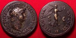 Ancient Coins - NERO AE orichalcum dupondius. 66 AD. VICTORIA AVGVST, Victory advancing right