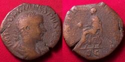 Ancient Coins - GORDIAN III AE sestertius. Emperor seated on curule chair, holding globe & baton. 240 AD.