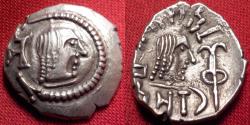 Ancient Coins - HIMYAR KINGDOM (The Homerites) AR silver scyphate 'quinarius'. 125-150 AD, under Shamnar Yahan'am. Head of deity / head of ruler.