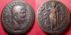 Ancient Coins - SEPTIMIUS SEVERUS AE 34mm 'sestertius'. Antioch, Pisidia. Mên standing, holding scepter & Nike, rooster cockerel at his feet