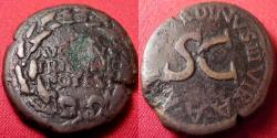 Ancient Coins - AUGUSTUS AE moneyer's series dupondius. L Surdinus, 18 BC, Legend in wreath