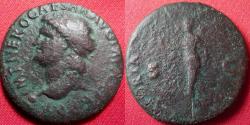 Ancient Coins - NERO AE orichalcum dupondius. Lugdunum mint, 66 AD. VICTORIA AVGVST, Victory advancing left