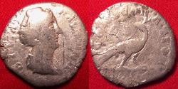 Ancient Coins - DIVA I FAUSTINA AR silver denarius. CONSECRATIO, peacock walking.