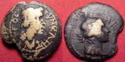 Ancient Coins - MYSIA, PERGAMUM AE 19mm. Semi-autonomous type, 1st century AD.  Busts of The Senate & Roma