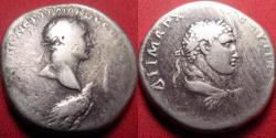 Ancient Coins - TRAJAN AR silver tetradrachm. Tyre, Phoenicia. Rare variant with club in front field. Bust of Melqart / Herakles