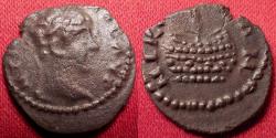Ancient Coins - CARACALLA AUGUSTUS AE 14mm assarion. Nicaea, agonistic prize urn containing palm shoot.